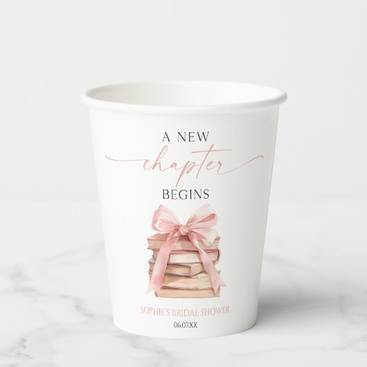 Een nieuw hoofdstuk begint Pink Bow Books Vrijgeze Papieren Bekers (Achterkant)