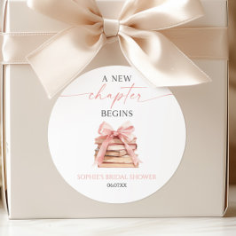 Een nieuw hoofdstuk begint Roze Strik Boeken Bruid Ronde Sticker