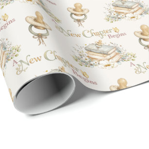 Een nieuw hoofdstuk begint Rustic boek thema baby  Cadeaupapier