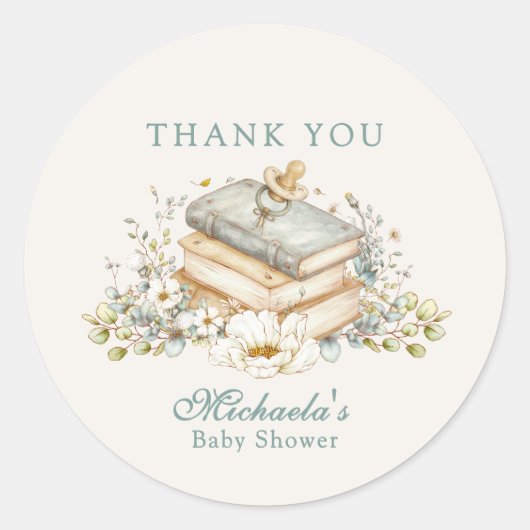 Een nieuw hoofdstuk begint Rustic boek thema baby  Ronde Sticker (Voorkant)