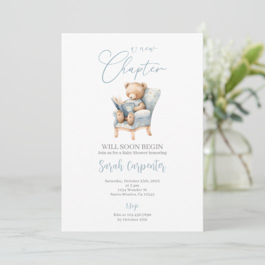Een nieuw hoofdstuk begint Teddy Bear Baby shower  Kaart (Staand voorkant)