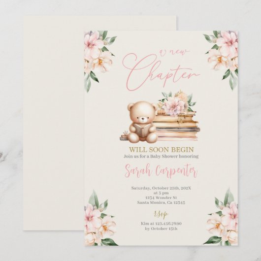 Een nieuw hoofdstuk begint Teddy Bear Baby shower  Kaart (Voorkant / Achterkant)