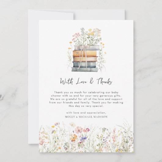 Een nieuw hoofdstuk begint Wildflower Baby shower Bedankkaart (Voorkant)