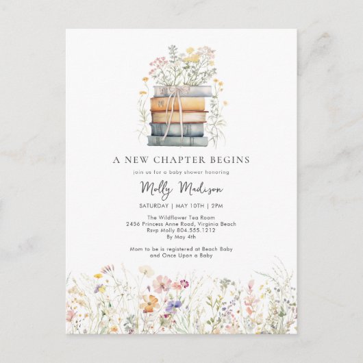 Een nieuw hoofdstuk begint Wildflower Baby shower Briefkaart (Voorkant)