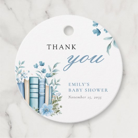 Een nieuw hoofdstuk Blauw Baby shower Bedankjes Labels (Voorkant)