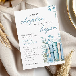 Een nieuw hoofdstuk Blauwe baby shower Kaart
