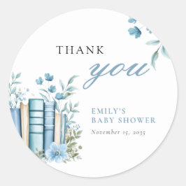 Een nieuw hoofdstuk Blauwe baby shower Ronde Sticker