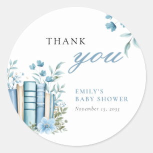 Een nieuw hoofdstuk Blauwe baby shower Ronde Sticker