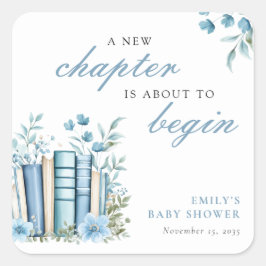 Een nieuw hoofdstuk Blauwe baby shower Vierkante Sticker