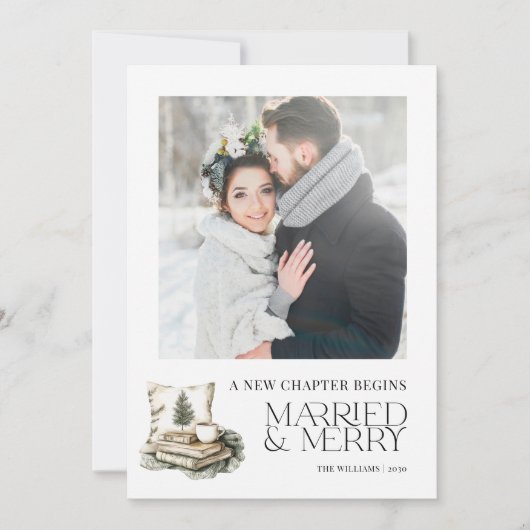 Een nieuw hoofdstuk Getrouwd & Vrolijk Gezellig Ne Feestdagenkaart (Voorkant)