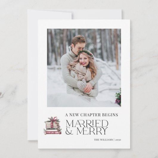 Een nieuw hoofdstuk Getrouwd & Vrolijk Pas getrouw Feestdagenkaart (Voorkant)