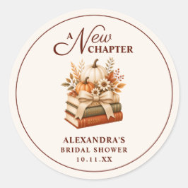 Een Nieuw Hoofdstuk Herfst Pompoen Boeken Bruidsca Ronde Sticker