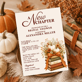 Een Nieuw Hoofdstuk Herfst Pompoen Boeken Bruidsfe Kaart