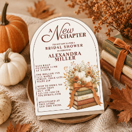 Een Nieuw Hoofdstuk Herfst Pompoen Boeken Bruidsfe Kaart