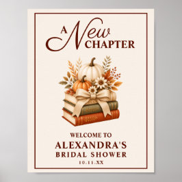 Een Nieuw Hoofdstuk Herfst Pompoen Boeken Bruidsfe Poster