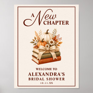 Een Nieuw Hoofdstuk Herfst Pompoen Boeken Bruidsfe Poster