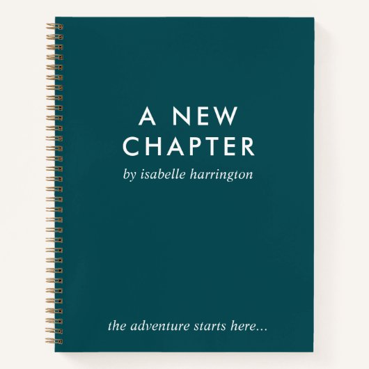 Een nieuw hoofdstuk | Moderne Blauwgroen Novel Sty Notitieboek (Voorkant)