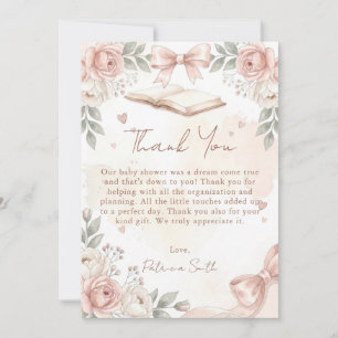 Een nieuw hoofdstuk verhaalboek meisje baby shower bedankkaart