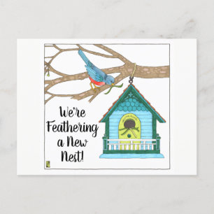 Een nieuw Nest Blue Bird House New Address Briefka Aankondigingskaart