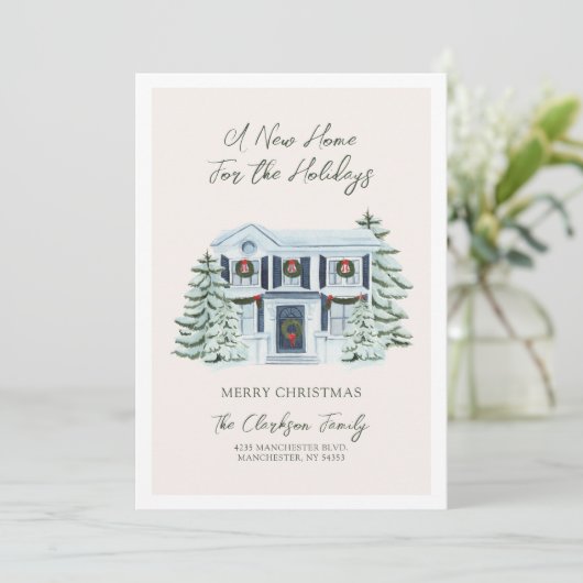 Een Nieuw Thuis Voor de Feestdagen Verhuis Wenskaa Feestdagenkaart (Staand voorkant)
