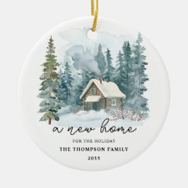 Een Nieuw Thuis Winter Handgeschreven Calligrafie Keramisch Ornament