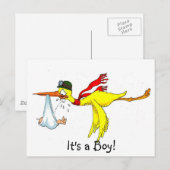 Een nieuwe baby die Peing op de ooievaar heeft. Aankondigingskaart (Voorkant / Achterkant)