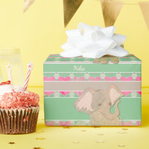 Een nieuwe baby jongen! Olifant & Groen Cadeaupapier