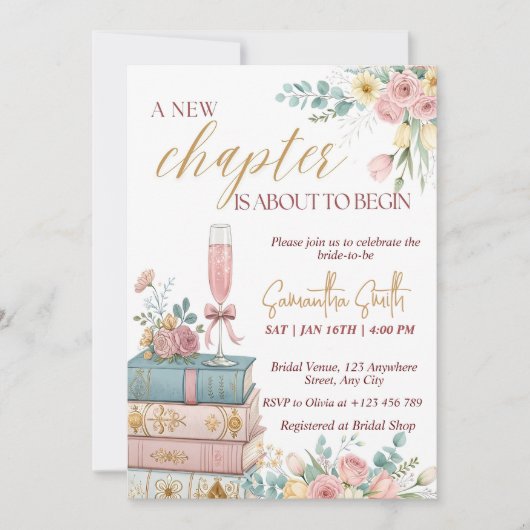 Een nieuwe Chapter Bridal Shower Invitation Sjablo Kaart (Voorkant)