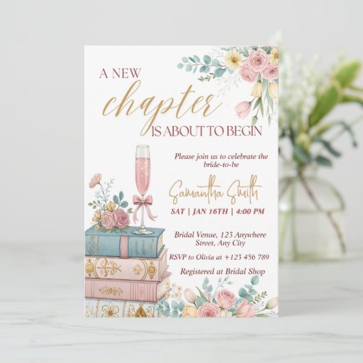 Een nieuwe Chapter Bridal Shower Invitation Sjablo Kaart (Staand voorkant)