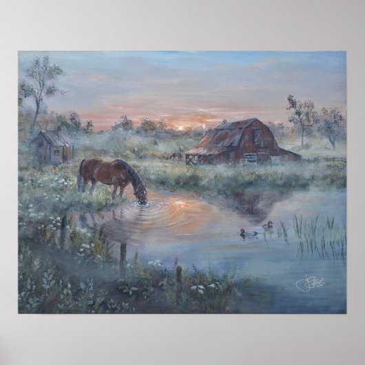 Een nieuwe dag - Paard schilderij Poster (Voorkant)