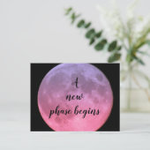 Een nieuwe fase begint met roze maan briefkaart (Staand voorkant)