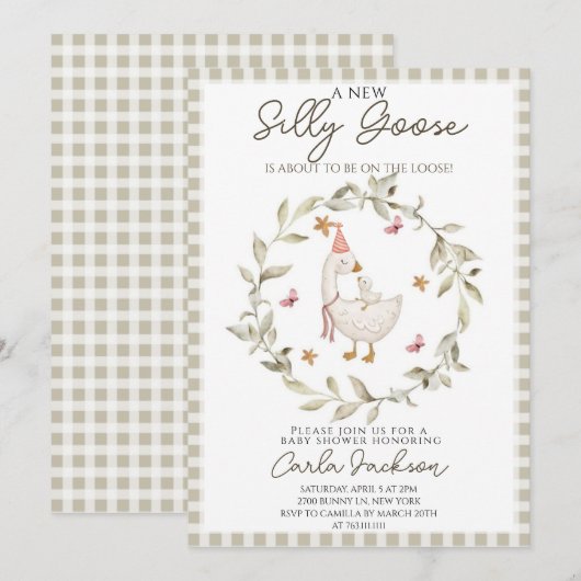 Een nieuwe Gekke Goose Baby shower Party Uitnodigi Kaart (Voorkant / Achterkant)