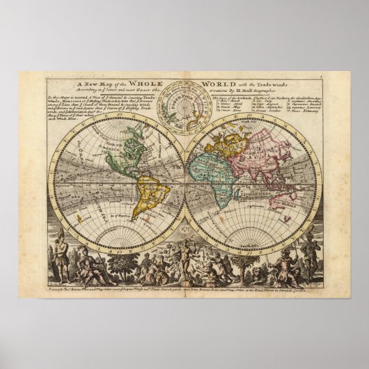 Een nieuwe kaart van de hele wereld met handelswin poster (Voorkant)