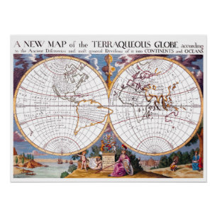 Een Nieuwe kaart van de Terraqueous Globe Perfecte Poster
