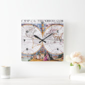 Een nieuwe kaart van de Terraquous Wereldbol Wall  Vierkante Klok (Huis)
