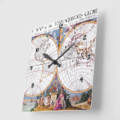 Een nieuwe kaart van de Terraquous Wereldbol Wall  Vierkante Klok (Hoek)