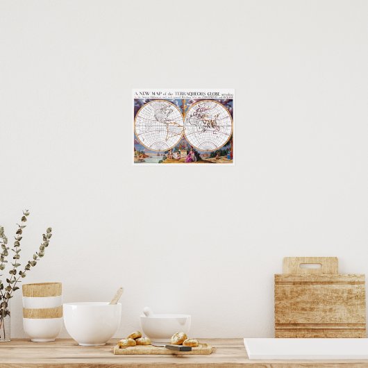 Een nieuwe kaart van het Terraquous Wereldbol Arch Poster (Keuken)