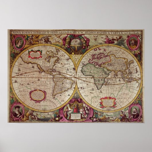 Een nieuwe land- en waterkaart van de gehele aarde poster (Voorkant)