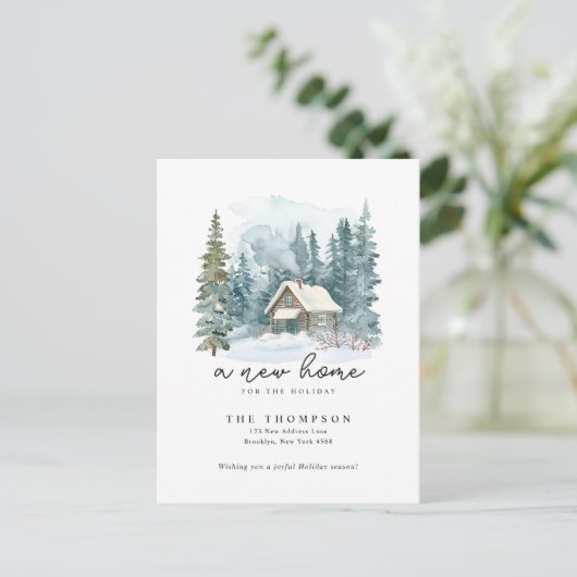 Een nieuwe thuis handschrift kalligrafie verhuizen feestdagenkaart (Staand voorkant)