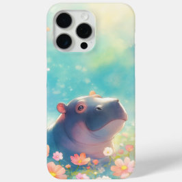 Een nijlpaard in bloeiende bloemenpracht iPhone 15 pro max hoesje