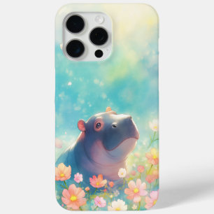 Een nijlpaard in bloeiende bloemenpracht iPhone 15 pro max hoesje