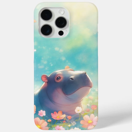 Een nijlpaard in bloeiende bloemenpracht Case-Mate iPhone case (Achterkant)