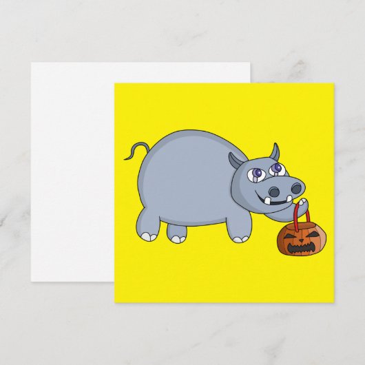 Een nijlpaard met een pompoentas feestdagenkaart (Voorkant / Achterkant)