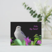 Een Noordelijke Mocking Bird met Paarse en groene  Briefkaart (Staand voorkant)
