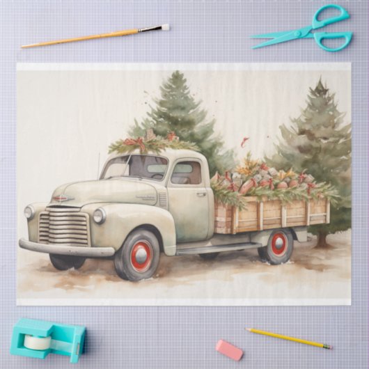 Een nostalgische kerst  boom Boerderij truck Tissuepapier (Craft)