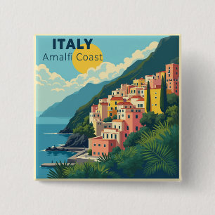 Een Nostalgische Klassieke Reisposter – Amalfi-kus Vierkante Button 5,1 Cm