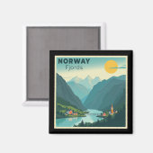 Een nostalgische klassieke reisposter – Noorwegen  Magneet (Voorkant / Achterkant)