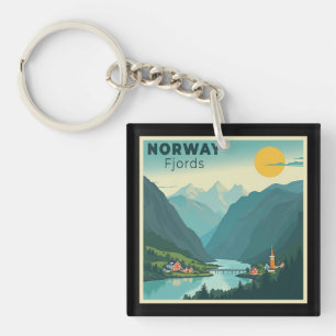 Een nostalgische klassieke reisposter – Noorwegen  Sleutelhanger