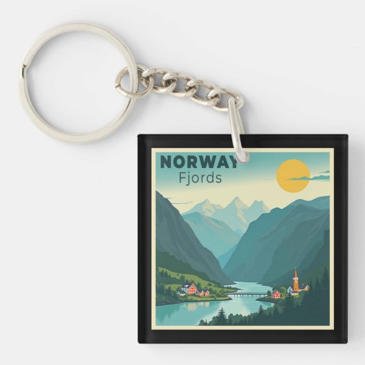 Een nostalgische klassieke reisposter – Noorwegen  Sleutelhanger (Voorkant)