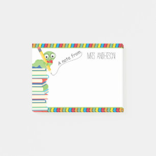 Een nota van leraar met een boekworm post-it® notes